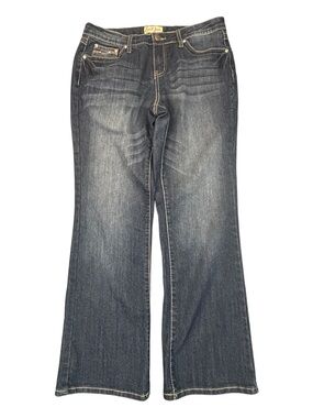 Earl Jean Womens Embroidered Y2K Pocket Rhinestone Stud Denim Dark Blue Jeans 8P